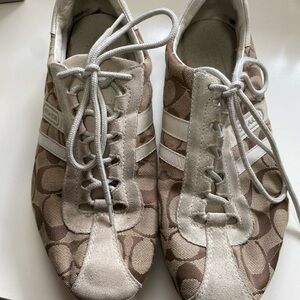 Coach Tan and White Sneakers with Textured Pattern